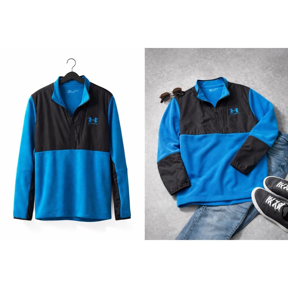 Under Armour 1/2 Zip Pullover Fleece Blue Black XL Loose Fit Mens